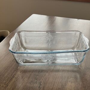 Vintage Fire King Clear W/ Raised Relief Design  Loaf Pan Sapphire Blue